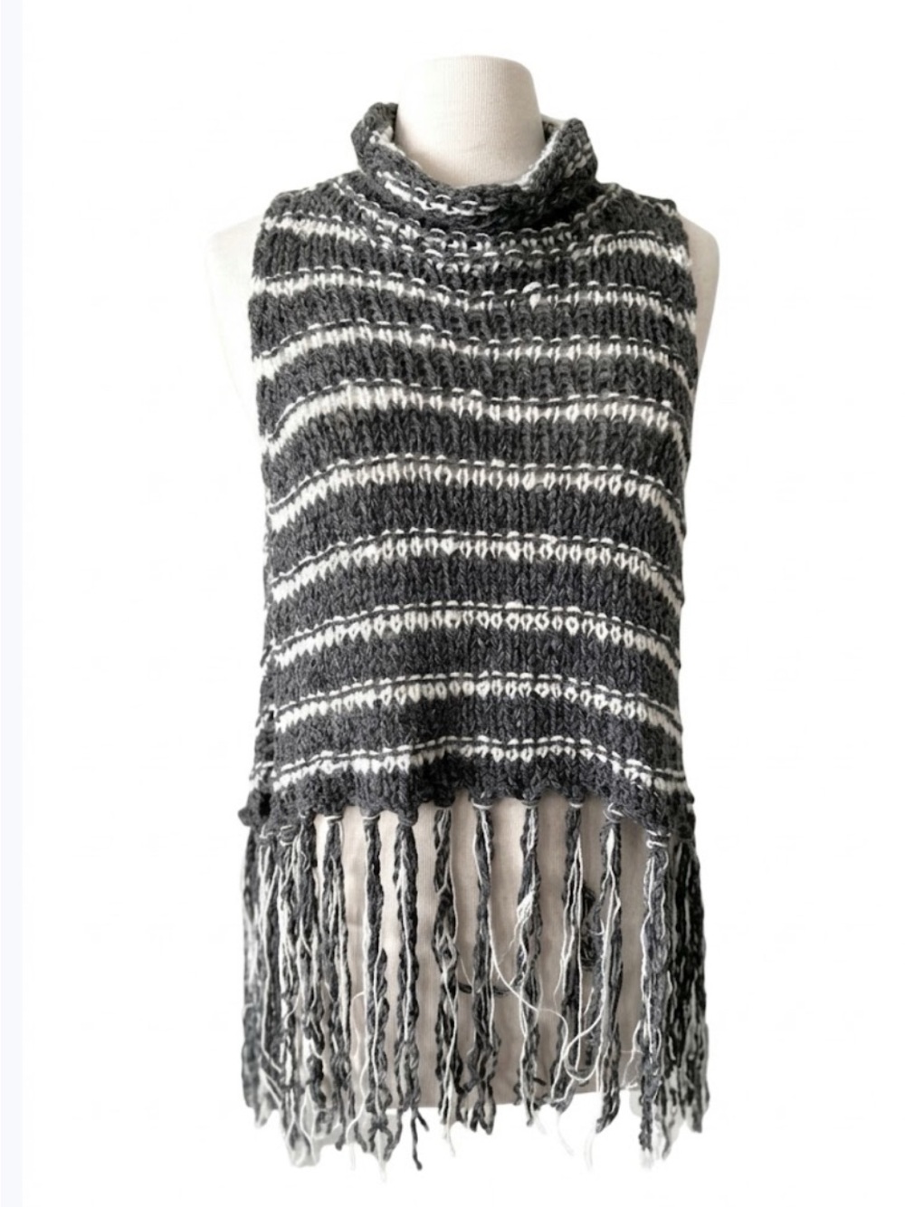 NWT Free People Loose Knit Cowl Neck Sleeveless Fringe Top Tunic Sz XS